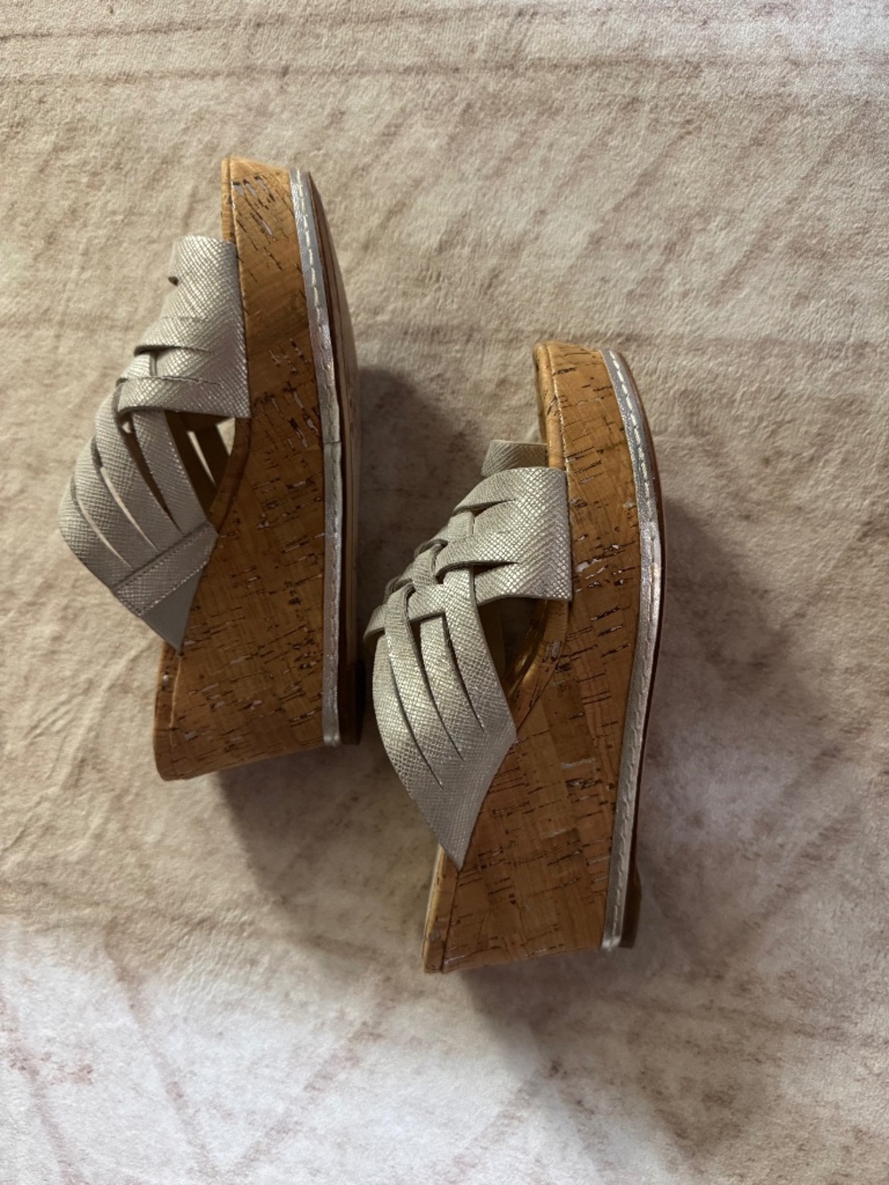 Donald J Pliner Silver Leather & Cork Wedge Sandals